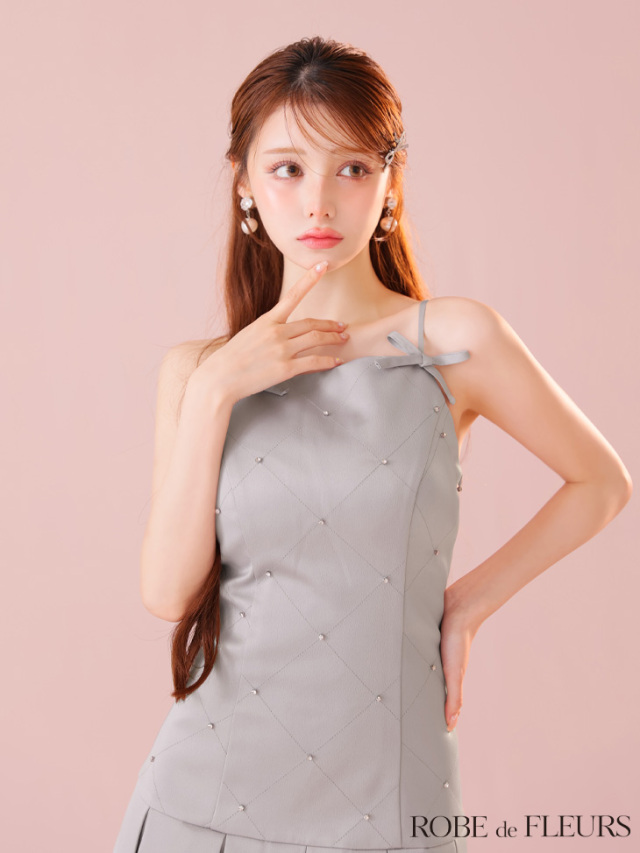 fm3399 リボン　ローブドフルールSugarキャバドレスワンピース XSサイズあり【ROBE de FLEURS/ローブドフルール】肩リボン/ 総