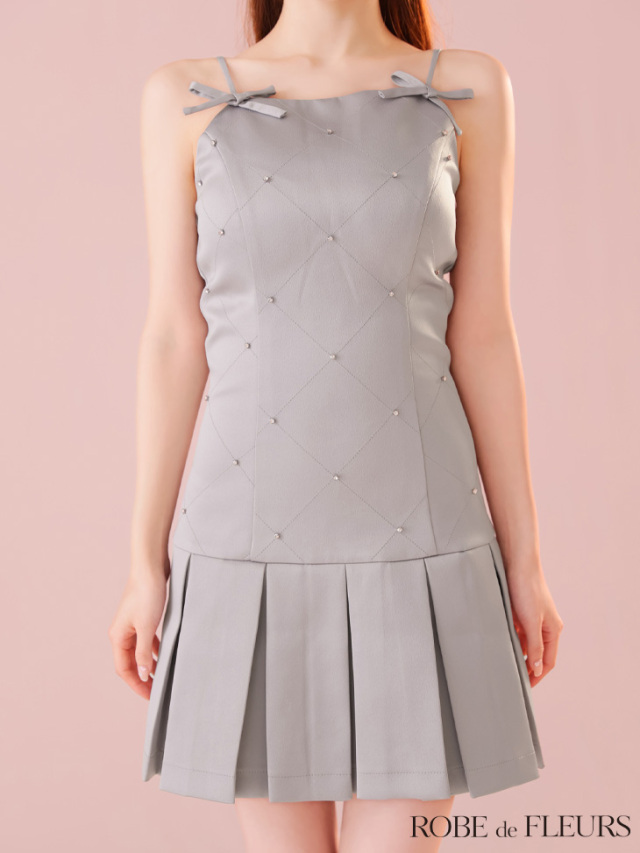 XSサイズあり】サテンビジューリボンボックスプリーツミニキャバドレス