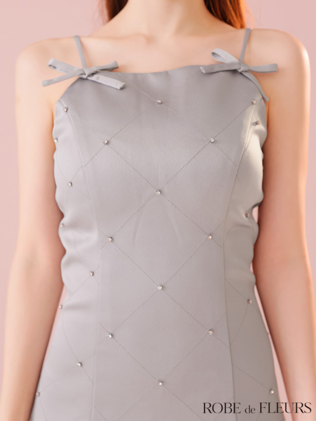 XSサイズあり】サテンビジューリボンボックスプリーツミニキャバドレス