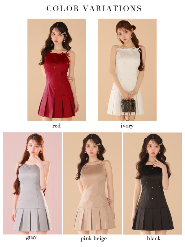 XSサイズあり】サテンビジューリボンボックスプリーツミニキャバドレス