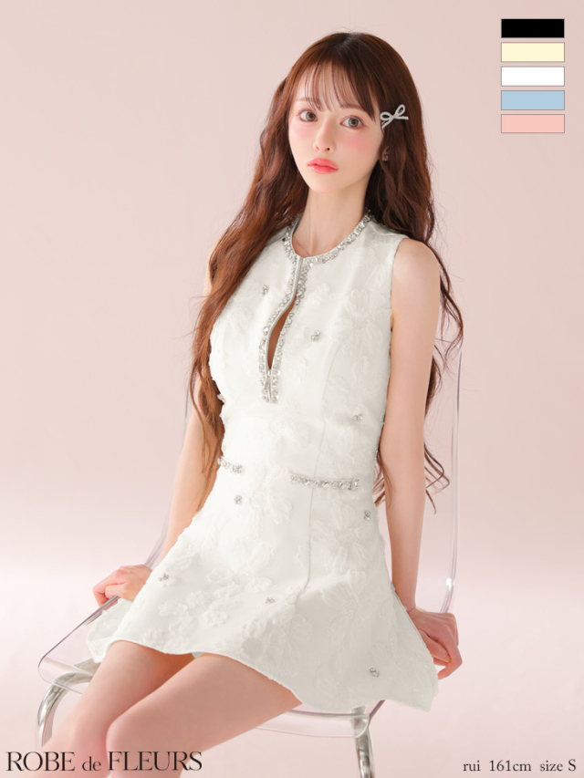 XSサイズあり】ビジューラインノースリーブフレアミニキャバドレス(fm3439) 