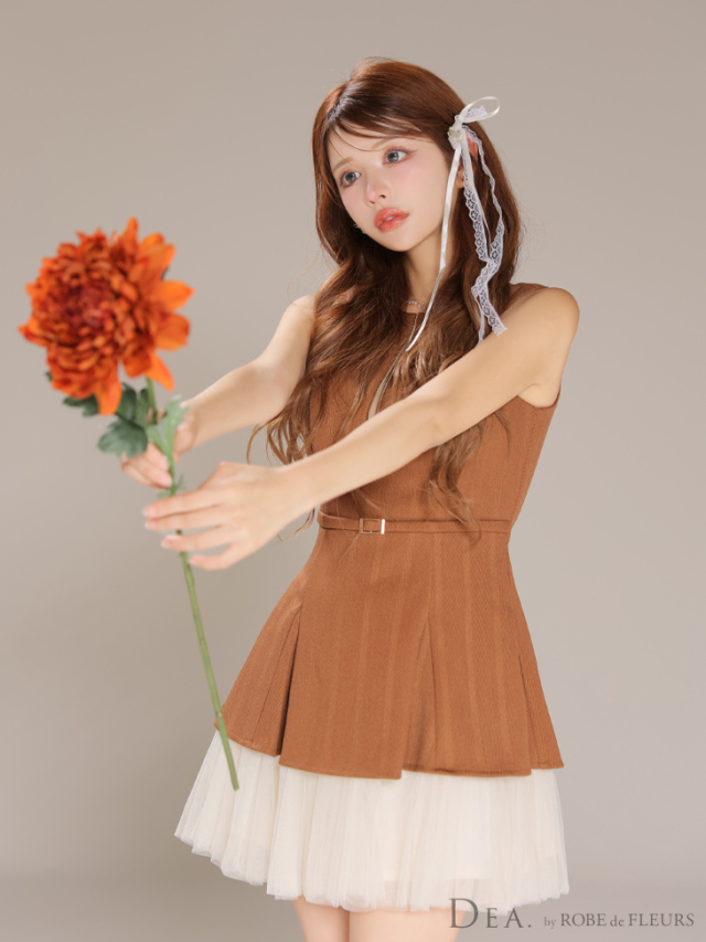 XSサイズあり】ノースリーブベルトデザインチュールミニキャバドレス  