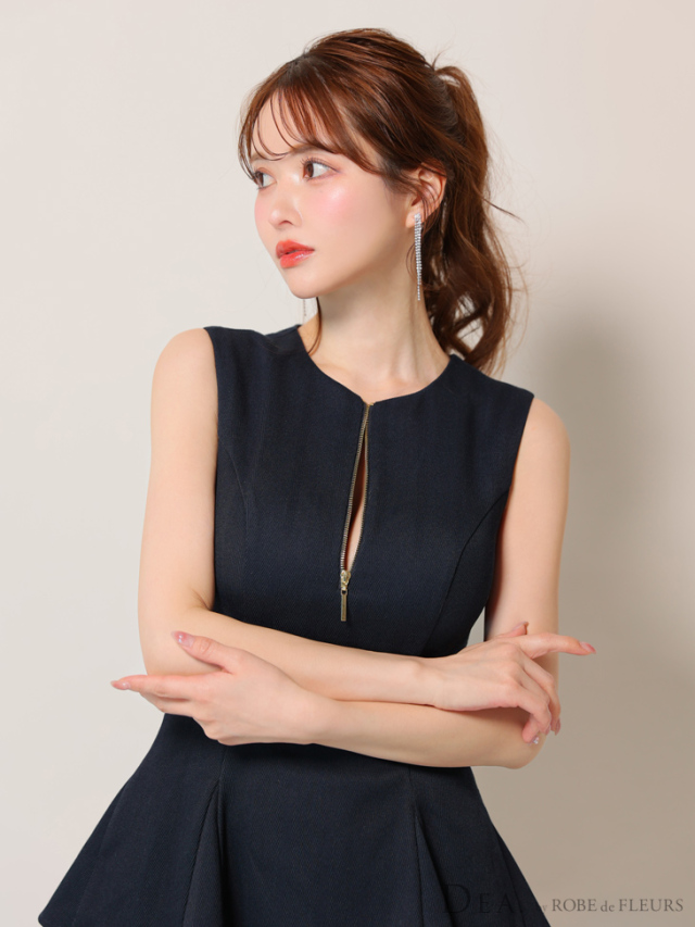 ROBE de FLEURSノースリーブベルトデザインチュールミニキャバドレス XS～Lサイズあり】ノースリーブベルトデザインチュールミニ