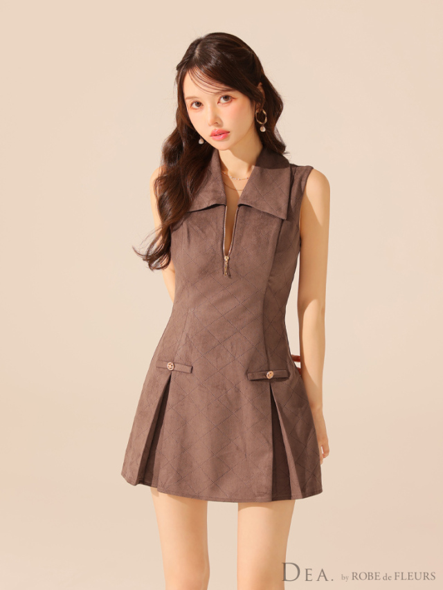 ROBE de FLEURS キャバドレス 完売品 XS～Lサイズあり】スエードジップカラーフレアミニキャバドレス(DE3458)