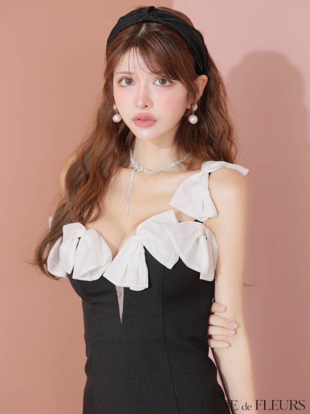 【XSサイズあり】シフォンリボンワンショルタイトミニキャバドレス(fm3460)