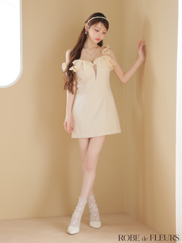【XSサイズあり】シフォンリボンワンショルタイトミニキャバドレス(fm3460)