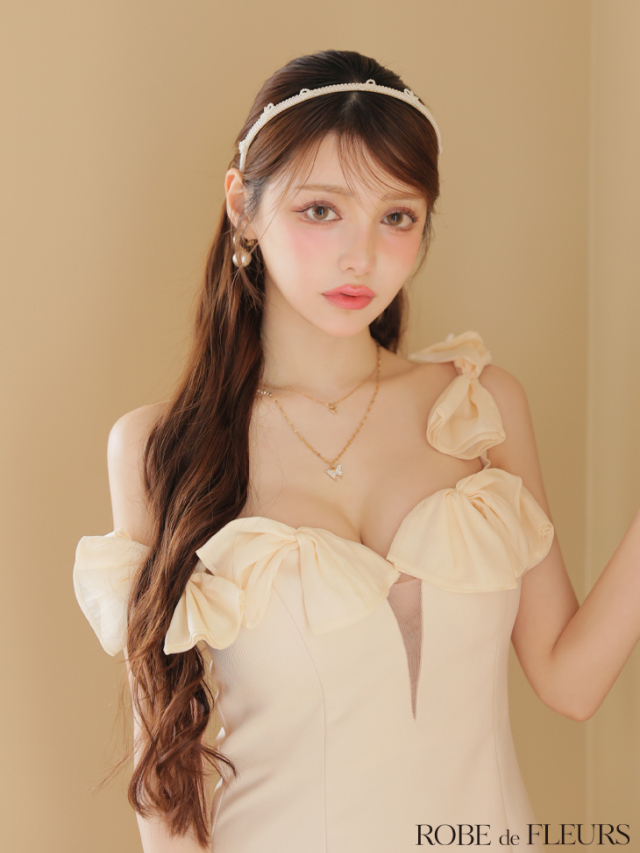 【XSサイズあり】シフォンリボンワンショルタイトミニキャバドレス(fm3460)