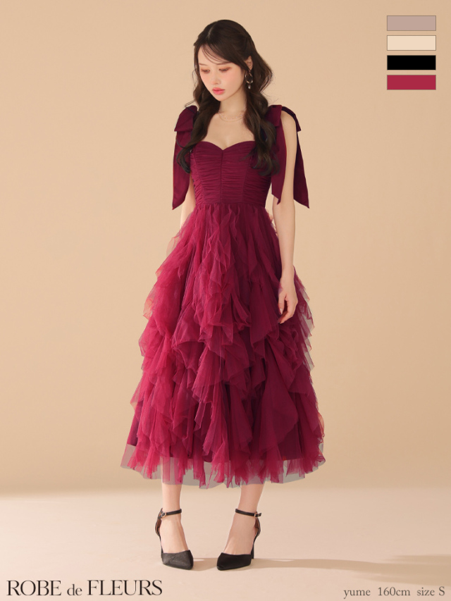 456 ROBE de FLEURS チュールミディドレス fm3463 XS～Lサイズあり】襟付きシンプルラメフレアミニキャバドレス(fm4212)