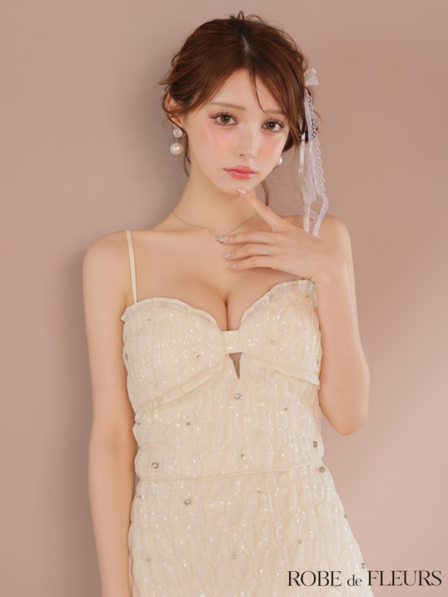 スパンコールリボン付ミニドレス♡女子会結婚式パーティー用 スパンコールリボン付ミニドレス♡女子会結婚式パーティー用