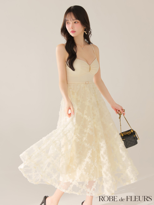 XS～Lサイズあり】フラワーレースフレアキャミロングキャバドレス(fm3467)