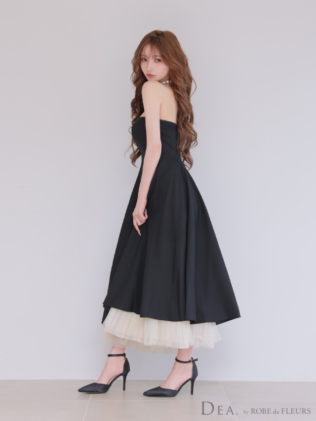 XS～Lサイズあり】チュールレイヤードセンタージップフレア