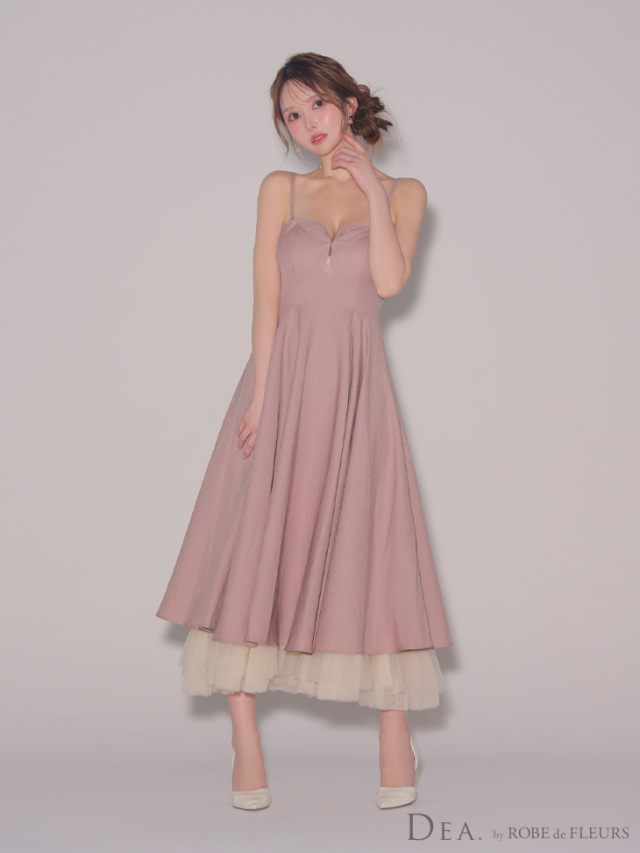 ロールドフルール　チュールドレス　ピンク ROBE de FLEURS / ローブドフルール パールチュール×立体