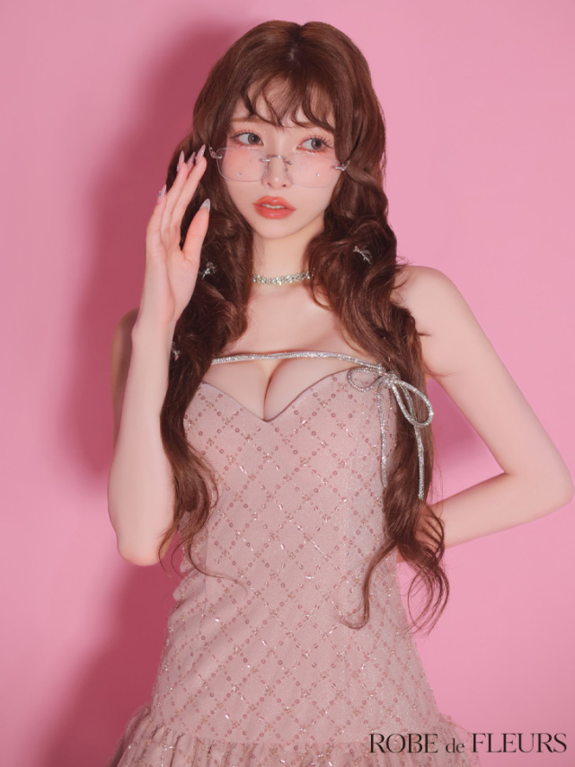 ラメニットスパンコール付きレースキャミミニキャバドレス(fm3470)