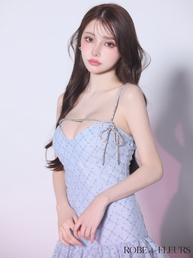 robedefleurs　sugarコラボ ラメニットスパンコール付きドレス ラメニットスパンコール付きレースキャミミニキャバドレス(fm3470)