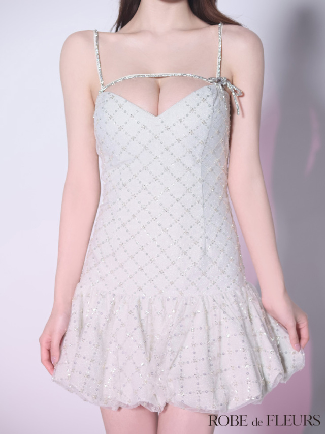 ラメニットスパンコール付きレースキャミミニキャバドレス(fm3470)