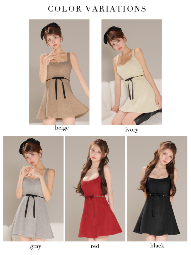 XSサイズあり】ウエストリボンラメ入りメルトンフレアミニキャバドレス