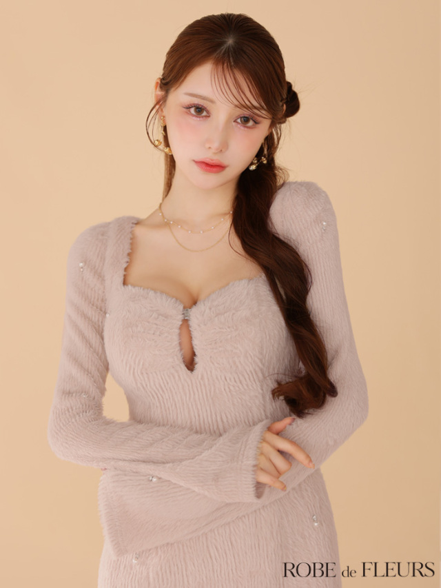 XS～Lサイズあり】ガーリーローズレースサテンミニキャバドレス(fm4203)