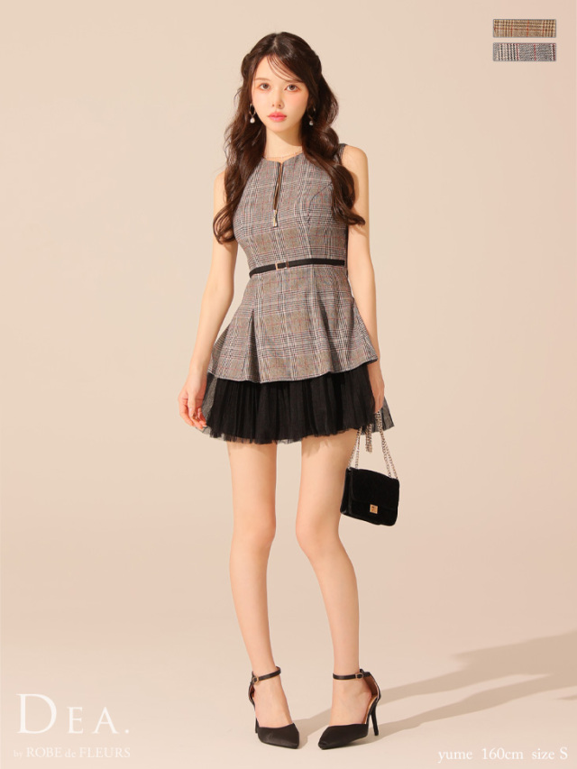 【ローブドフルール】ノースリーブ×シースルーチェックレデイサマーキャバドレス Lサイズあり】ノースリーブ×シースルーチェックレデイサマー