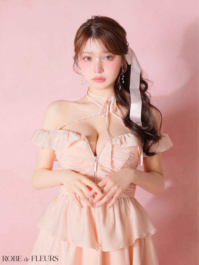 Glossy パイピングオフショルリボンセットアップ キャバドレス XSサイズあり】フリルオフショルリボンミニセットアップキャバドレス
