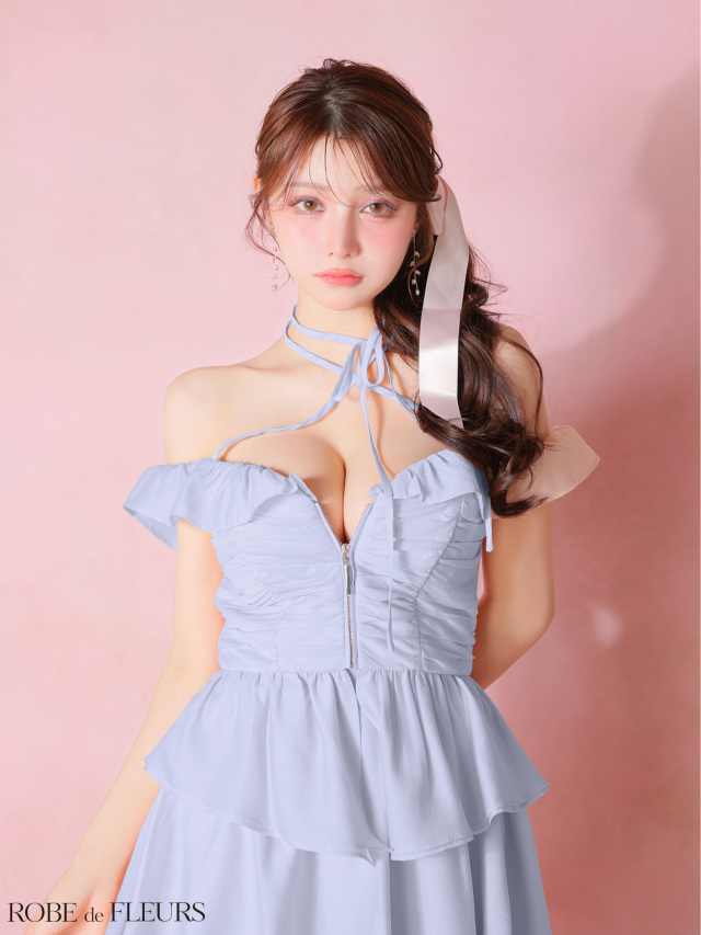 XSサイズあり】フリルオフショルリボンミニセットアップキャバドレス