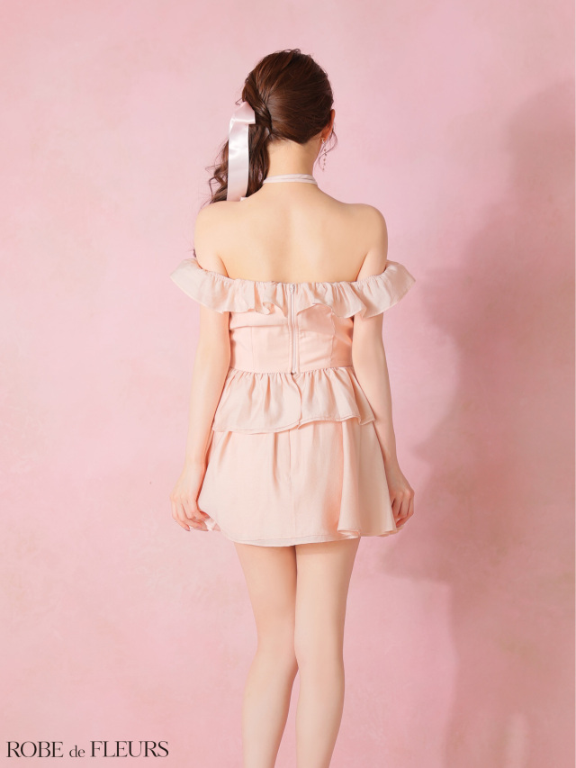 XSサイズあり】フリルオフショルリボンミニセットアップキャバドレス