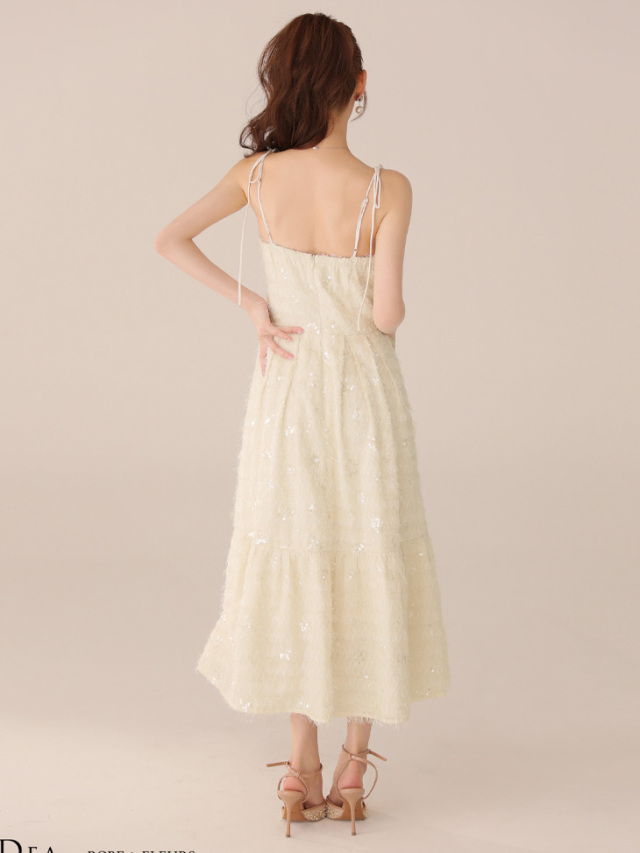 XS～Lサイズあり】スパンコールチュールフレアロングキャバドレス(DE3485)