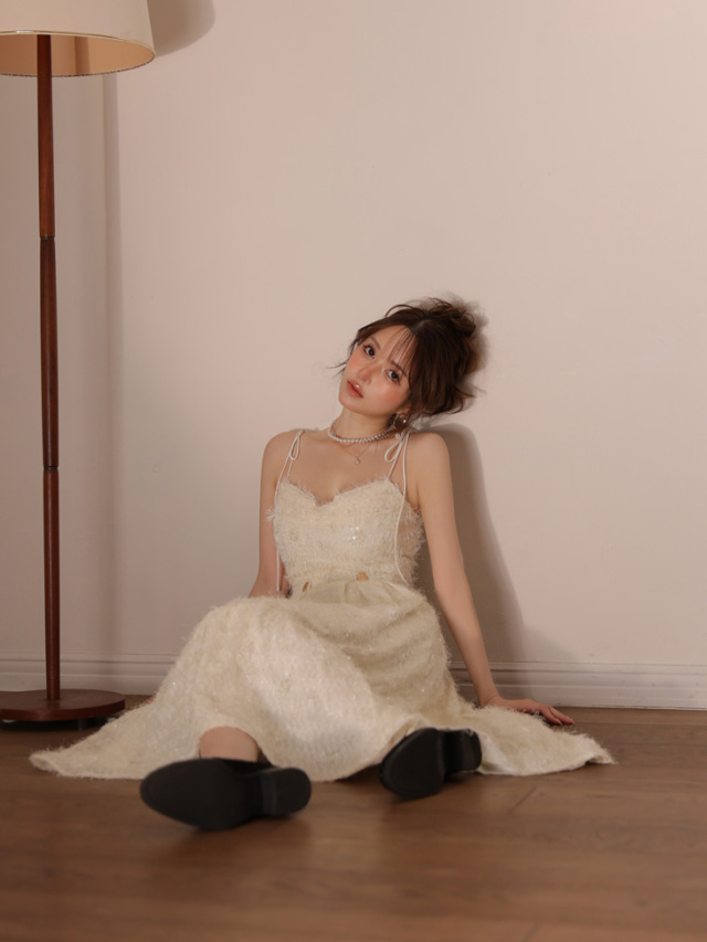 XS～Lサイズあり】スパンコールチュールフレアロングキャバドレス(DE3485)