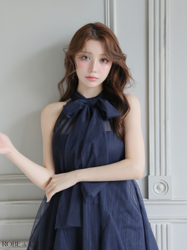 XSサイズあり】ハイネックウエストリボンフレアミニキャバドレス(fm3486)