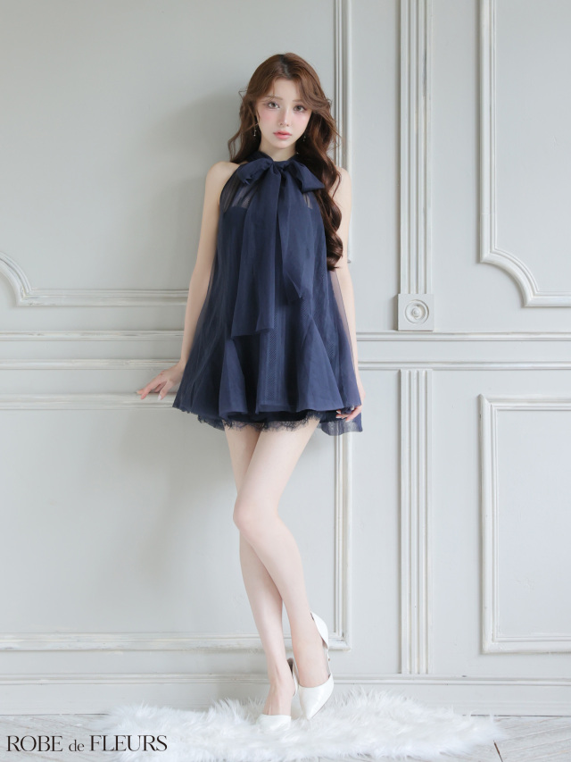 XSサイズあり】ハイネックウエストリボンフレアミニキャバドレス(fm3486)