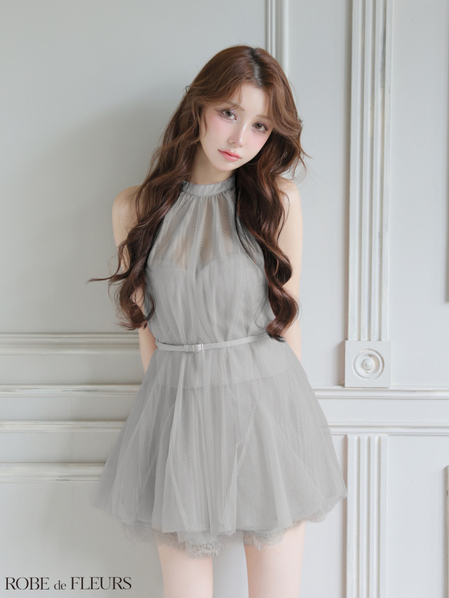 XSサイズあり】ハイネックウエストリボンフレアミニキャバドレス(fm3486)