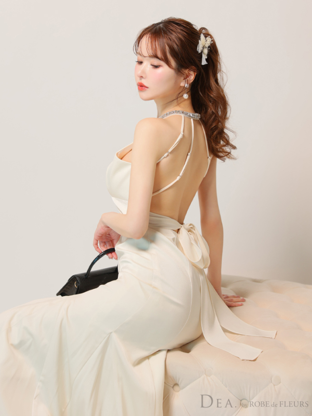 Lサイズあり】ホルタービジューサテンロングキャバドレス(DE3505) 