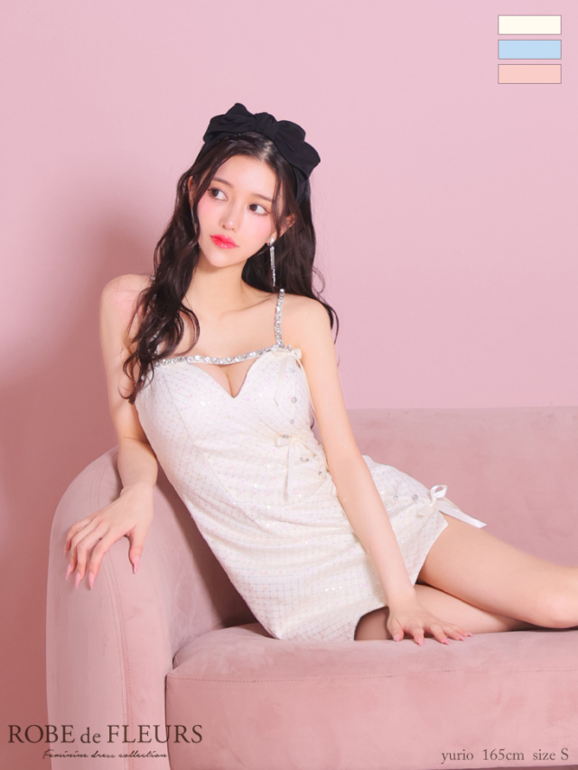 XSサイズあり】ビジューラインリボンラメガーリーキャバドレス(fm3517) 