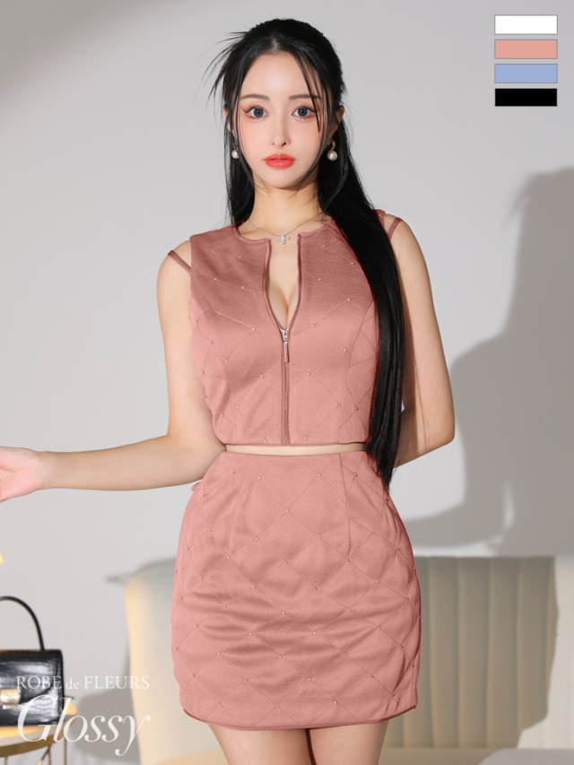 XSサイズあり】ノースリーブシンプルパイピングビジューセットアップ  