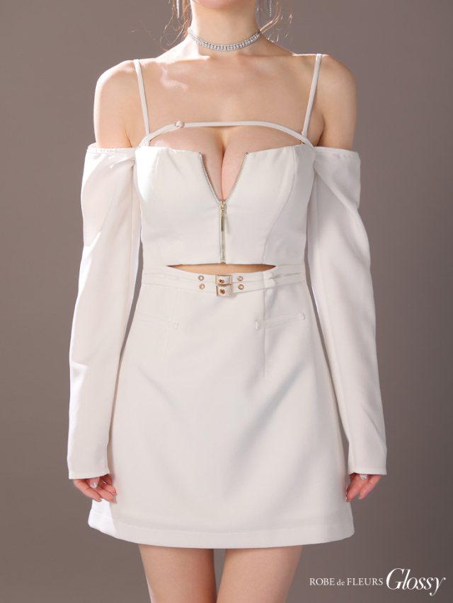 XSサイズあり】オフショルロングスリーブウエストカットタイトキャバ