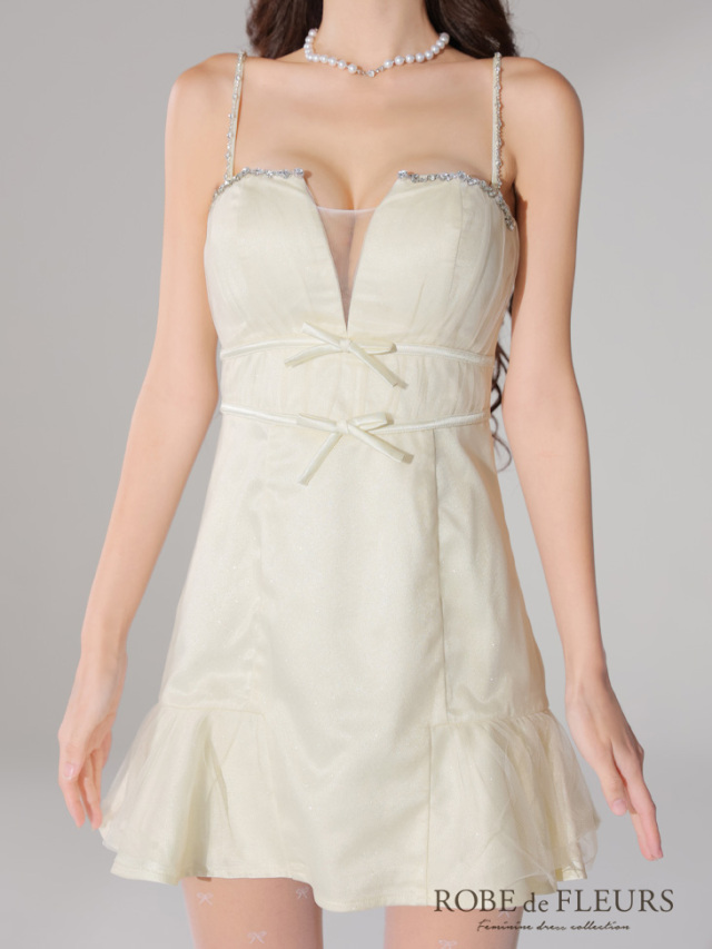 XSサイズあり】ラメチュールサテンバストビジューミニキャバドレス(fm3582) 