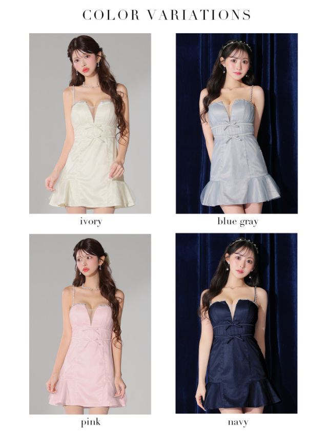 XSサイズあり】ラメチュールサテンバストビジューミニキャバドレス(fm3582) 