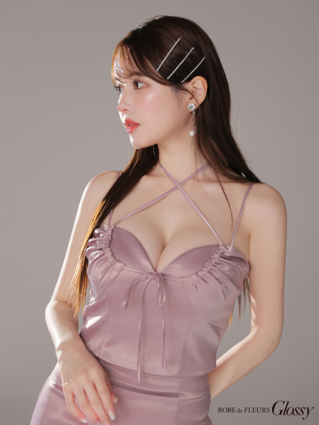 XSサイズあり】サテンリボンクロスネックセットアップミニキャバドレス  