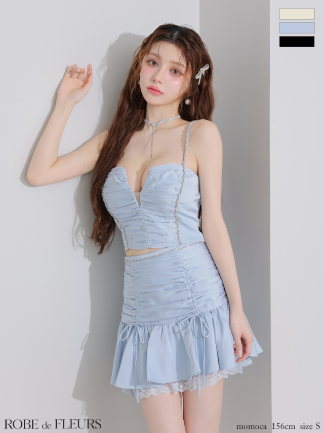 XSサイズあり】サテンビジューレースセットアップミニキャバ