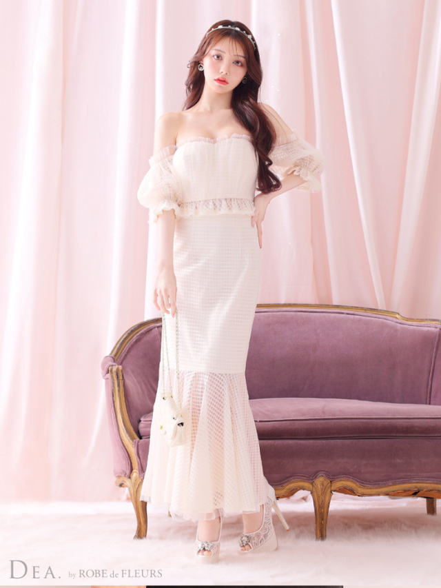 Lサイズあり】フリルオフショルセットアップロングキャバドレス(DE3601) 