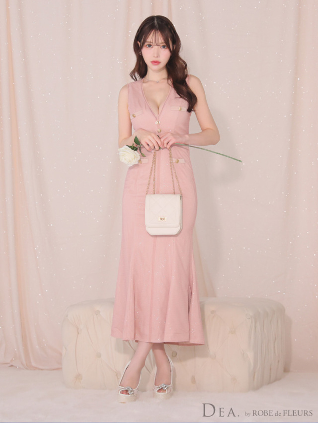 Lサイズあり】ゴールドボタンサマーラメロングキャバドレス(DE3720) 