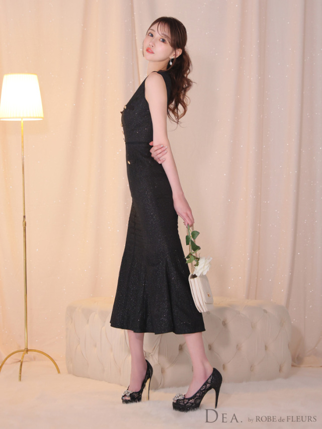 Lサイズあり】ゴールドボタンサマーラメロングキャバドレス(DE3720) 