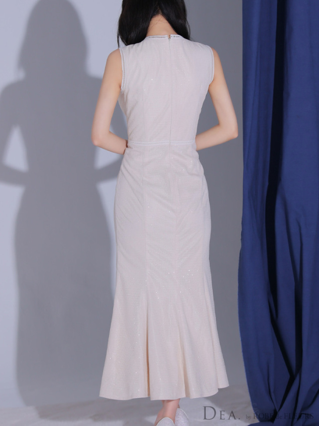 Lサイズあり】ゴールドボタンサマーラメロングキャバドレス(DE3720) 