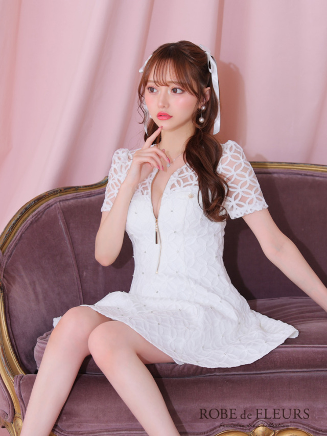 ROBE de FLEURS キャバドレス レースミニドレスワンピ シースルー 