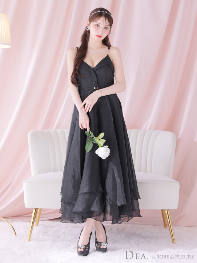 Lサイズあり】サマーツイードティアードフレアオーガンジーロング  