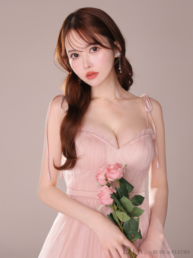 XS～Lサイズあり】ショルダーリボンフレアチュールロングキャバドレス  