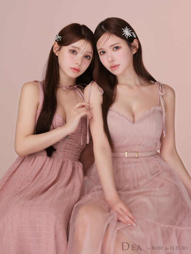 XS～Lサイズあり】ショルダーリボンフレアチュールロングキャバドレス  