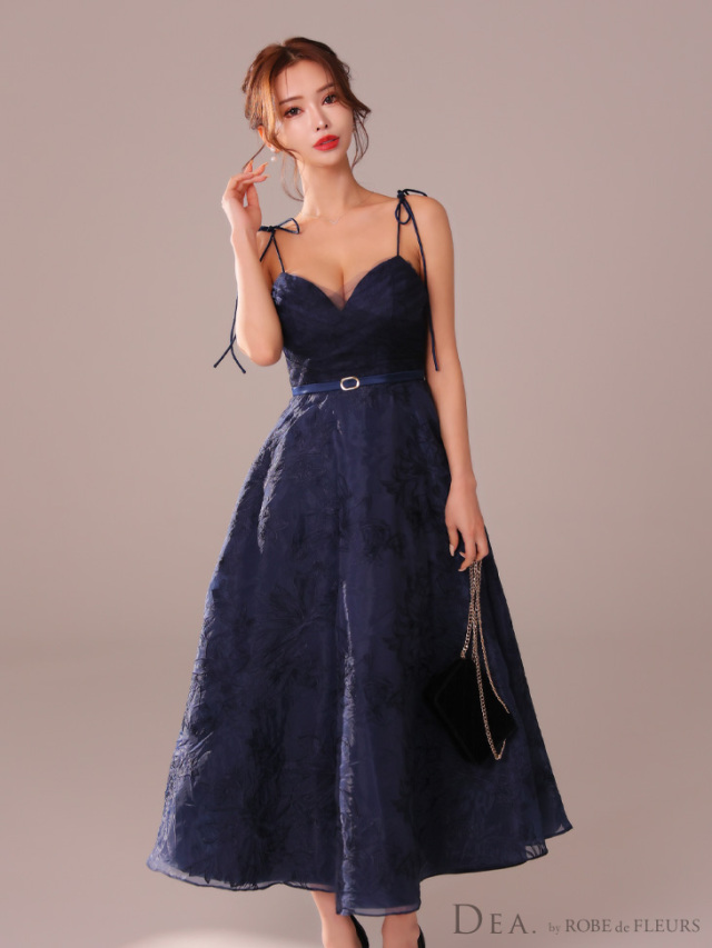 XS～Lサイズあり】花柄刺繍オーガンジーフレアロングキャバドレス(DE3766) 