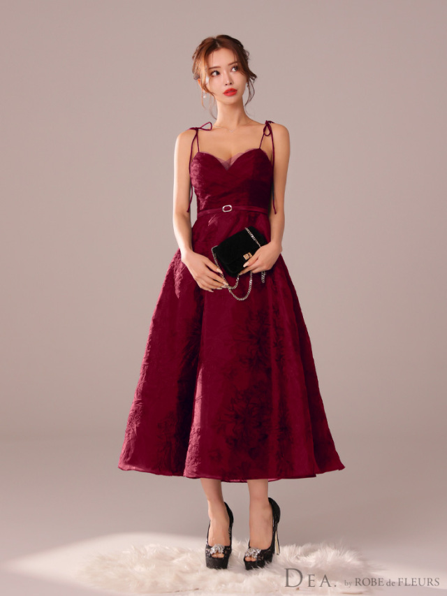 XS～Lサイズあり】花柄刺繍オーガンジーフレアロングキャバドレス(DE3766) 