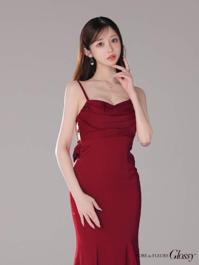 ROBE de FLEURS GL3768 ワインレッドドレス XS～Lサイズあり】サテンバストビジューロングキャバドレス(GL3768)