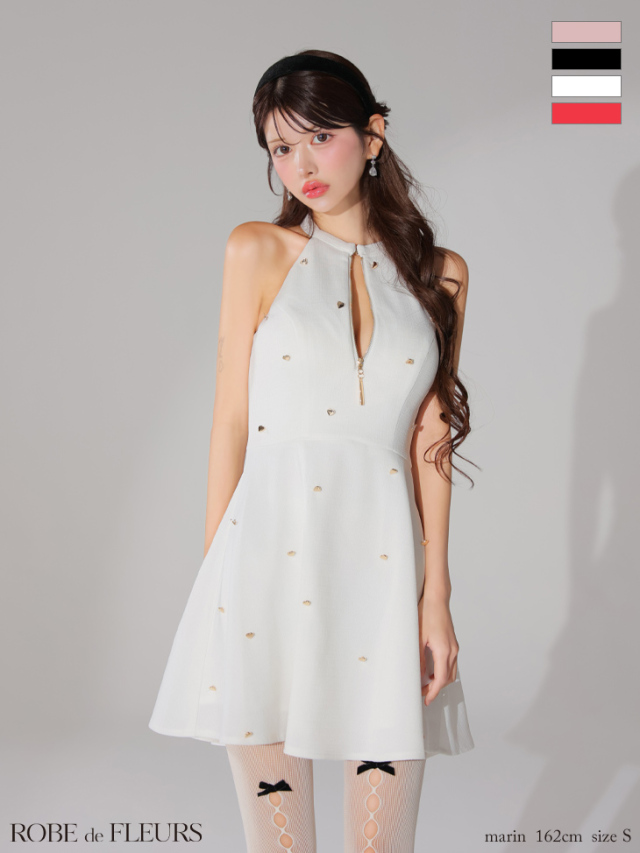 XSサイズあり】ハートスタッズバストジップアメスリフレアミニキャバ  